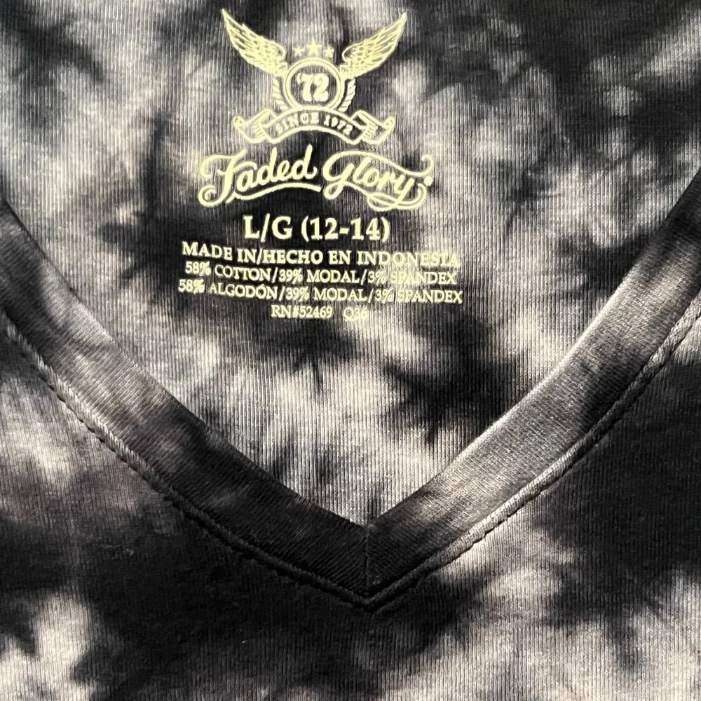Faded Glory Women’s Black Soot Tie-Dye V-Neck Tee - Picture 3 of 3